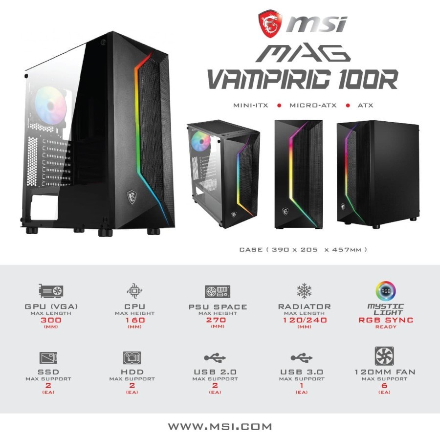 Casing MSI MAG Vampiric 100R - ATX - Casing Gaming MSI 100R RGB