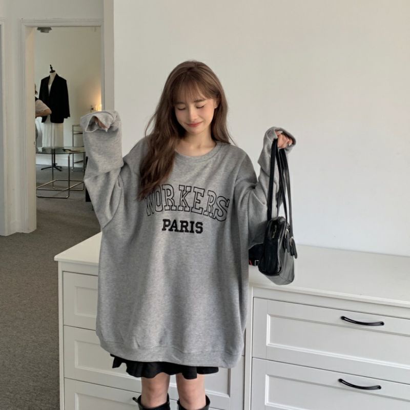 Sweater Crewneck (S - 6XL) WORKERS PARIS Sweatshirt Bigsize Jumbo OVERSIZE Unisex Korean Style Harajuku Loose Oblong