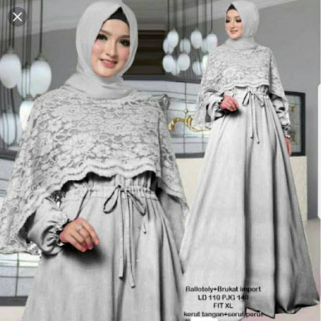 Termurah Maxi pesta brukat mewah brocad silver grey abu gamis pesta gamis murah mewah olivia ori