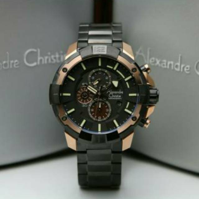 Alexandre Christie 6551 Black Rosegold Pria Original