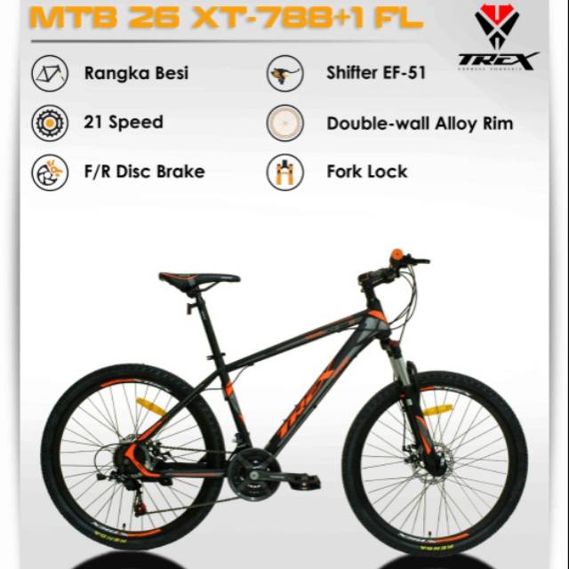 Sepeda gunung MTB 26 Trex XT-788 + 1 dengan fork lock