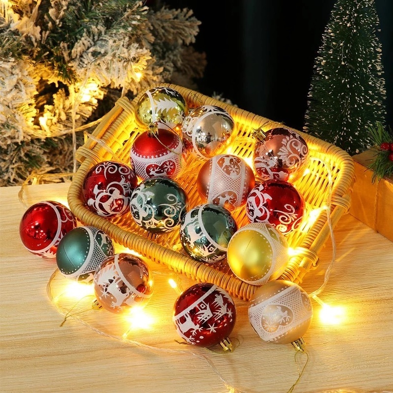 Set Bola Natal Lukisan Tangan Bulat 6cm Untuk Pohon Natal Christmas Tree Decoration Hanging Ball Ornaments Accessories