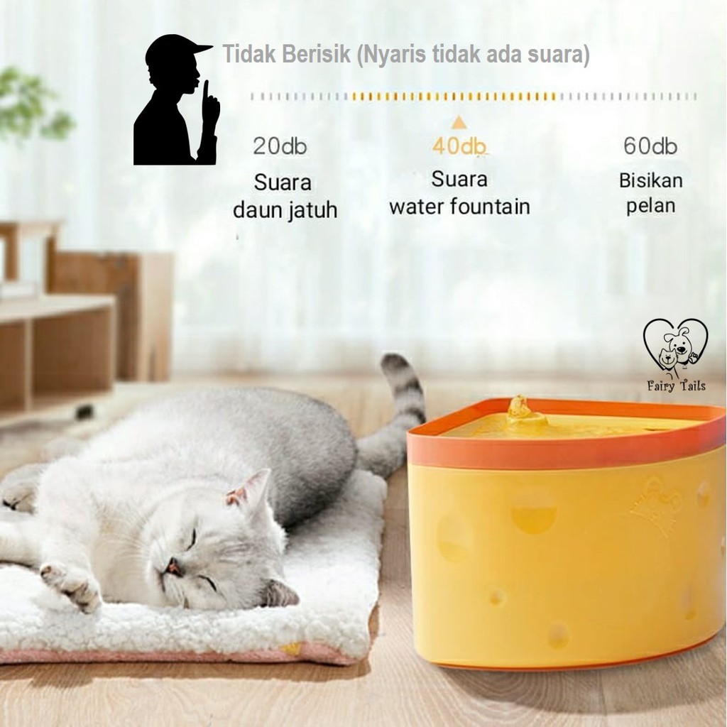 Pet Water Dispenser Fountain + LED/Tempat Wadah Minum Air Mengalir/Air Mancur Hewan Kucing Anjing (Keju)