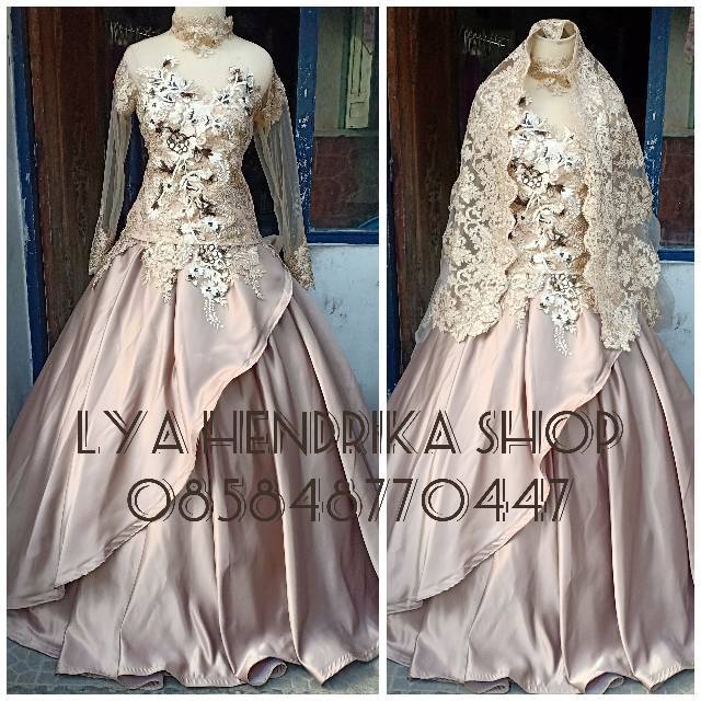 Baju wedding / gaun pengantin mocca+kerudung