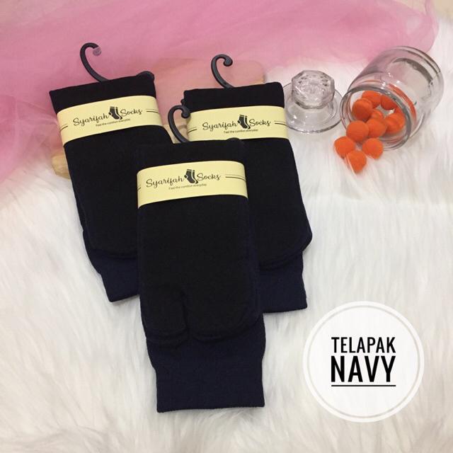 Kaos kaki jempol polos telapak hitam bahan nylon komputer / nilon computer / kaoskaki muslimah / muslim / panjang / premium / warna-Navy