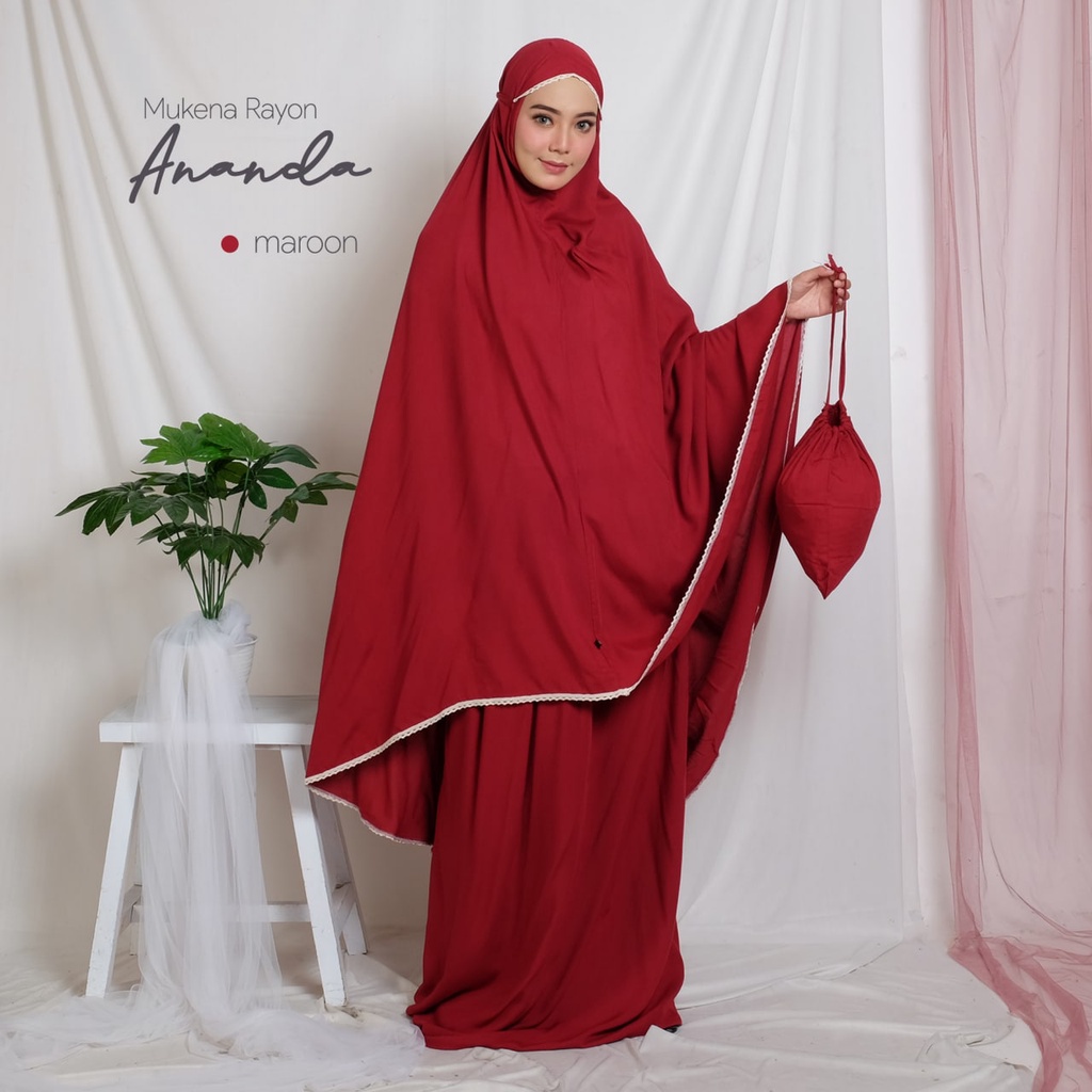 Mukena Mukenah dewasa Travel Traveling Polos jumbo bahan adem katun murah bali premium by MOKENA Rayon Ananda