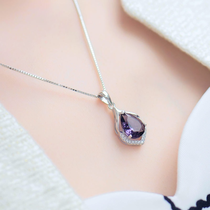 Fashion Plated 925 Silver Necklace Amethyst Pendant