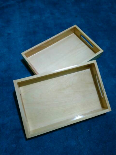 Nampan Kayu / Baki Kayu / Tray Kayu Pinus 28 x 18 cm pegangan datar