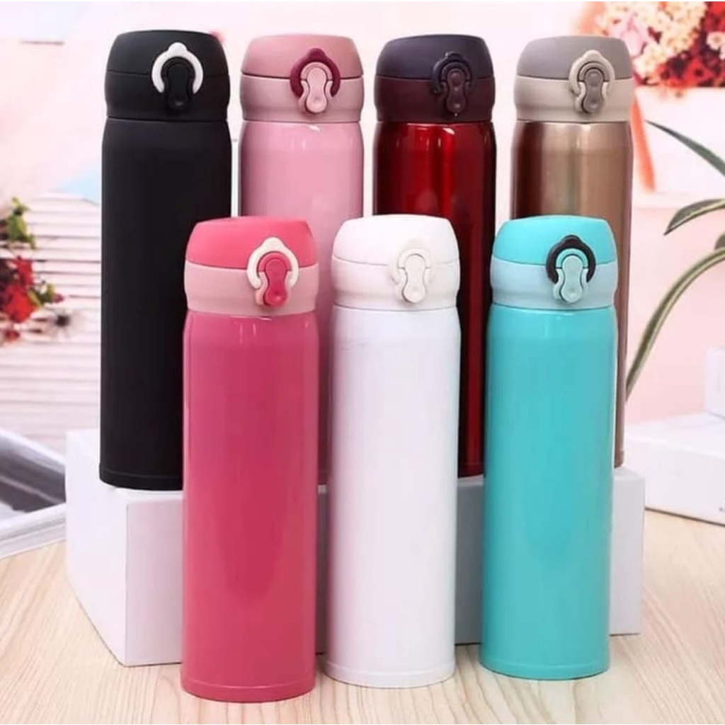 Termos Air Panas 500ml Model kancing stainless Steel / Thermos Kecil Termos Mini Vacuum Clip On Bahan Stenlis Anti Karat / Tumbler stenlis Air Panas Dan Dingin Kuat Tahan Lama / Termos Model Kancing Smart Lock Opener Tahan 24 Jam