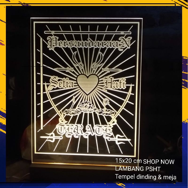 LAMBANG PSHT Lampu Acrylic Led 15x20cm pencak silat psht Persaudaraan Setia Hati Terate logo psht ga