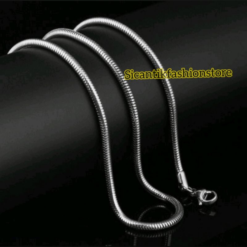 kalung Titanium Bulat silver 60cm Fashion pria/Wanita Terlaris anti Karat perhiasan pria lapis emas