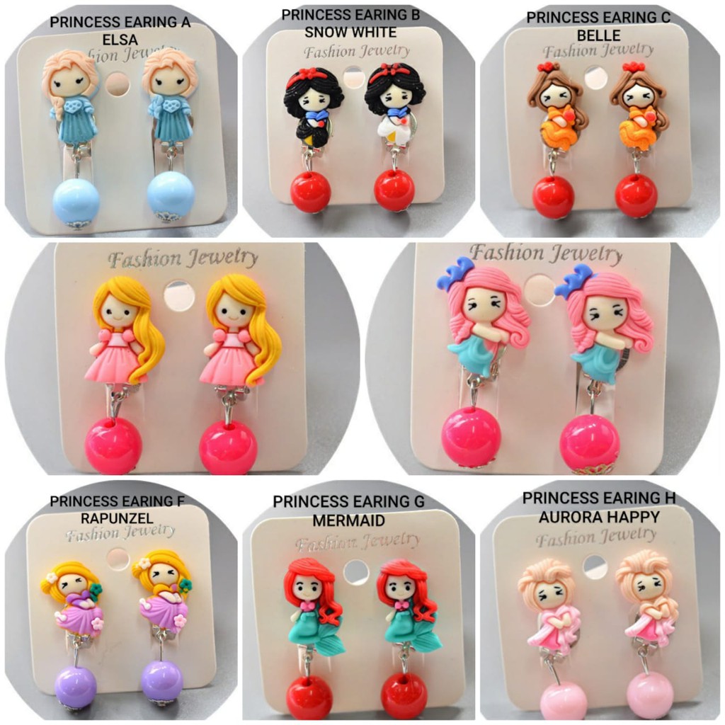 ANTING KOREA ANAK JEPIT MOTIF PRINCESS PRINCES CLAY GIWANG KAWAII LUCU IMPORT GIWANG AKSESORIS