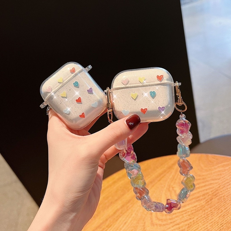 Rainbow Heart Chain Softcase for Airpods 1 2 Pro 3 Case Casing Airpods Lucu