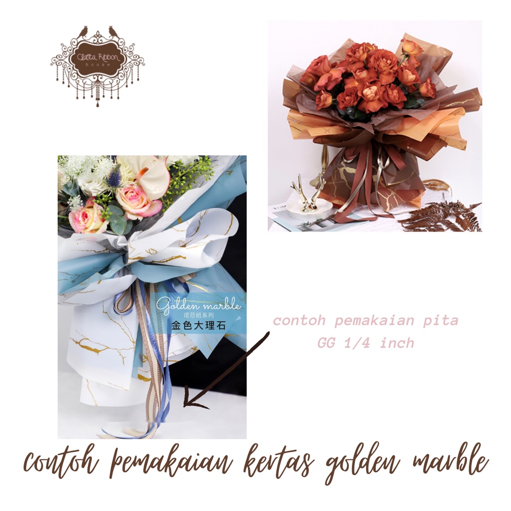 kertas buket motif /Flower Wrapping Cellophane Waterproof / golden marble floral wrapping