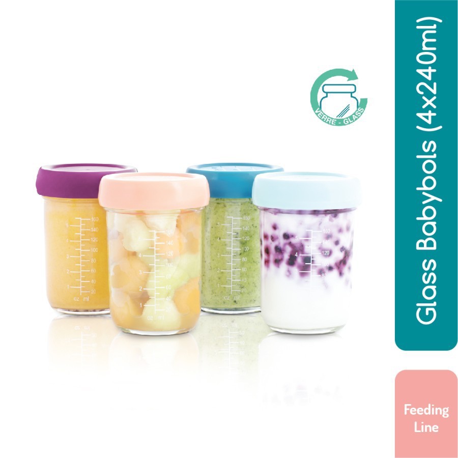 Babymoov Glass Babybols Food Storage Set 240ml |Babymoov Container Glass Food Container|Wadah Mpasi 