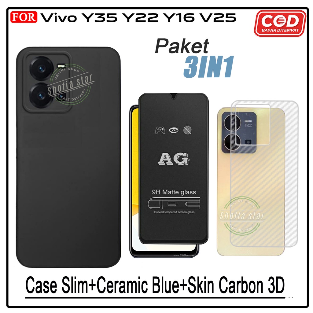 PAKET 3IN1 Case Vivo Y35 Y22 Y16 V25 Softcase Slim Matte Protect Casing