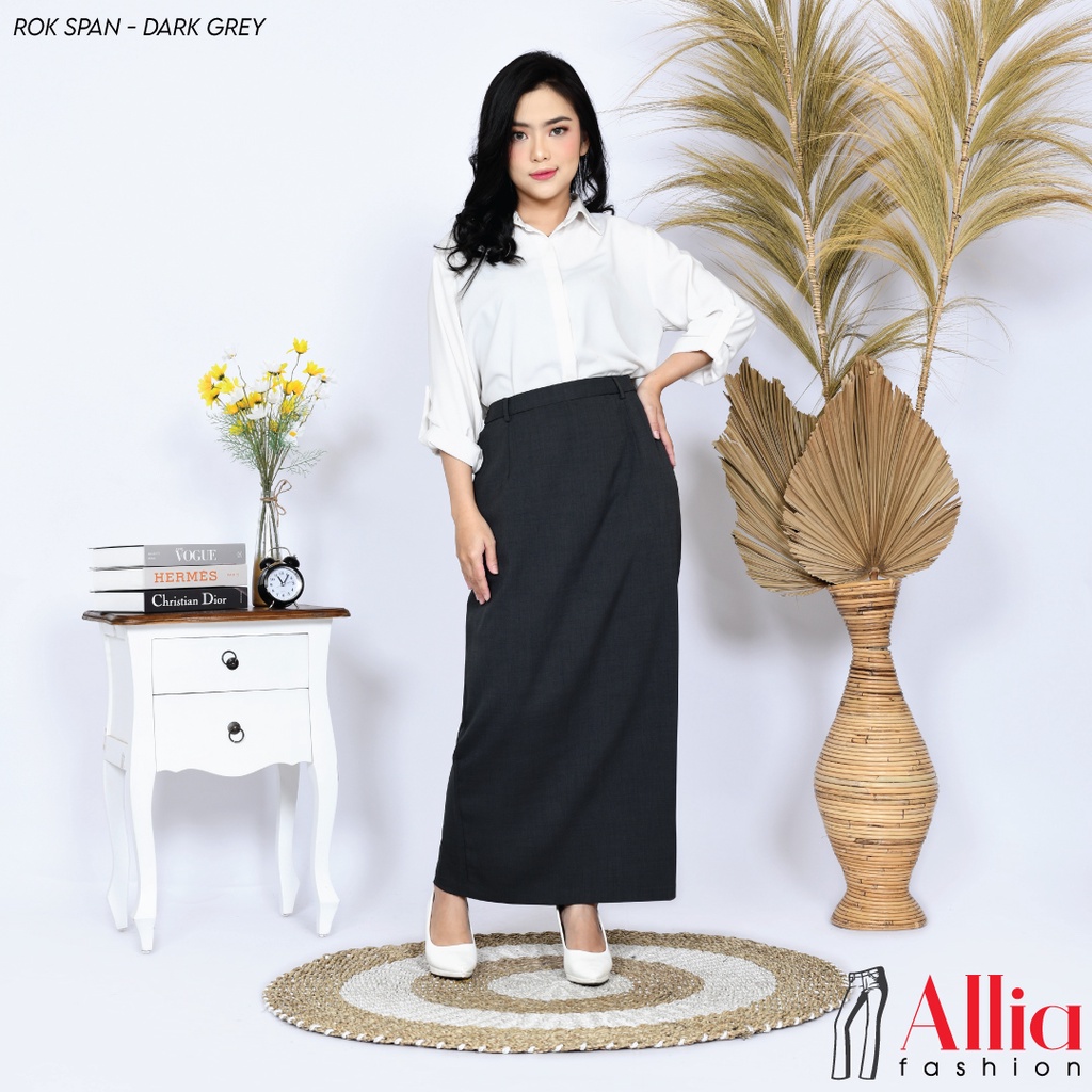 ALLIA R17 DARK GREY M - 7L - ROK SPAN WANITA - ROK SPAN JUMBO - ROK SPAN PANJANG WANITA