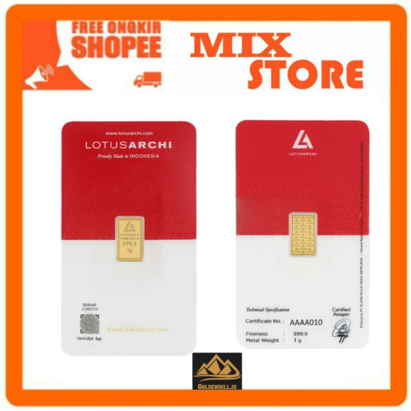 Emas Batangan 1 gram Lotus Archi Logam Mulia Lotus Archi Certieye 1 Gram