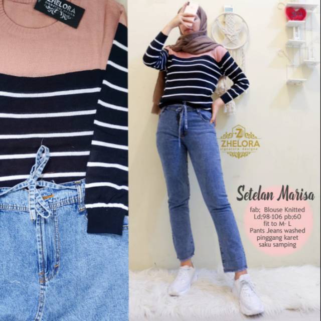 Blouse dan pants jeans set