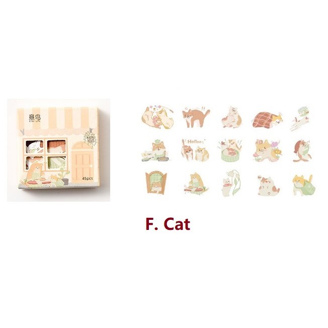 [MILOLI] 45Pcs CUTE CHARACTER Deco Sticker DIY Scrapbook Stiker Jurnal Diary Planner Kotak - B0127-F. Cat