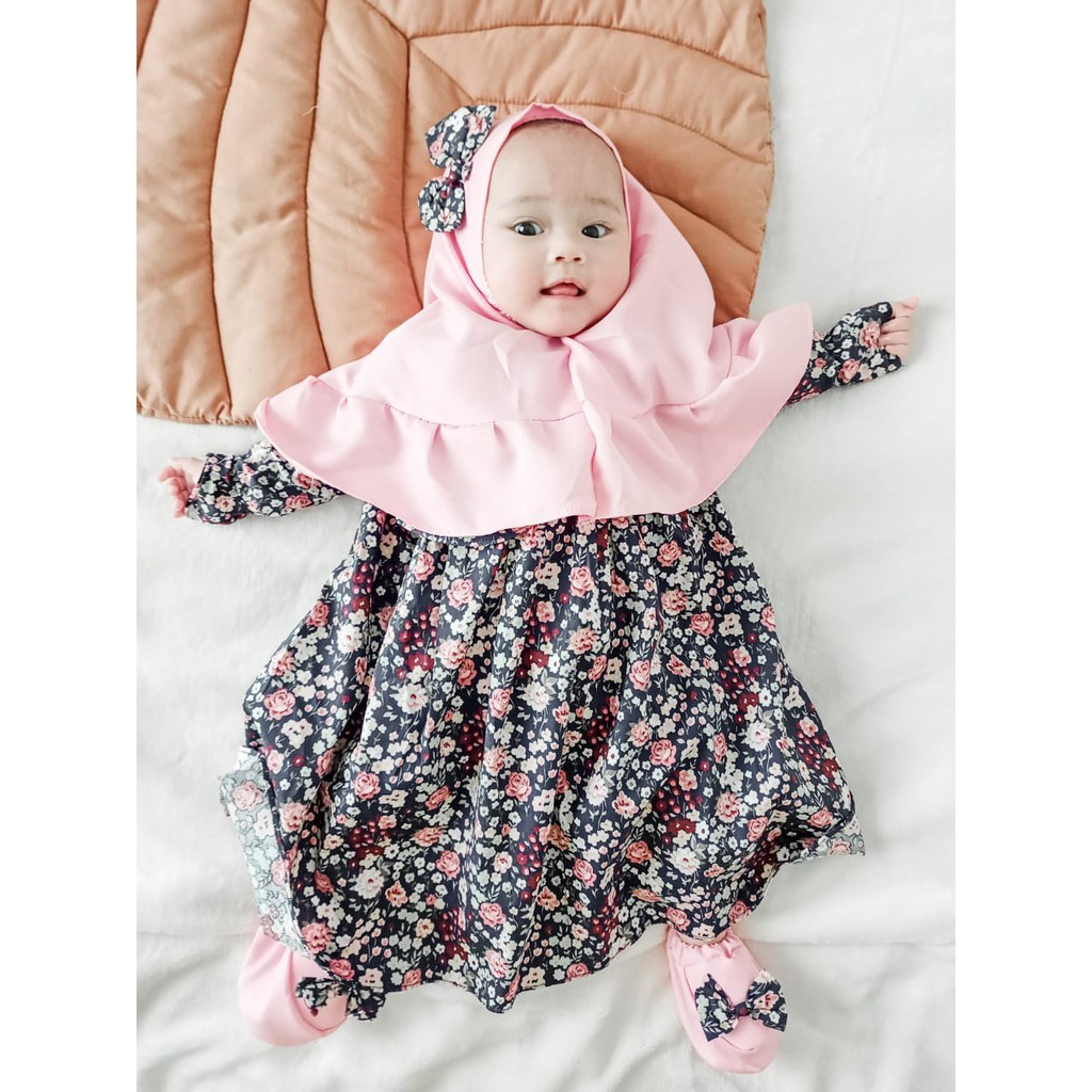 dress muslim balita gamis anak perempuan balita baby bayi arina gamis set (free sepatu dan hijab)