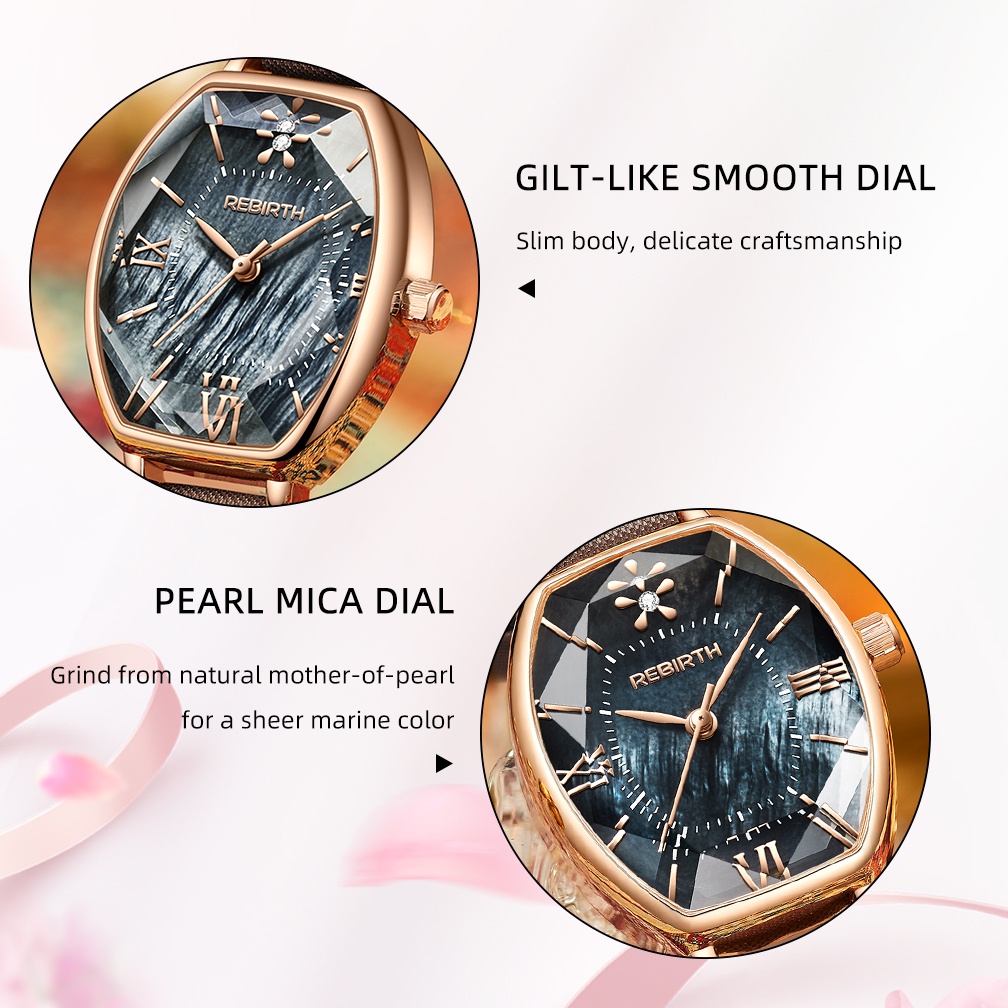 REBIRTH Jam Tangan Wanita Original Mode Retro Fritillary Dial Klasik Skala Romawi Tahan Air Kuarsa Tali Kulit Jam Tangan Cewek