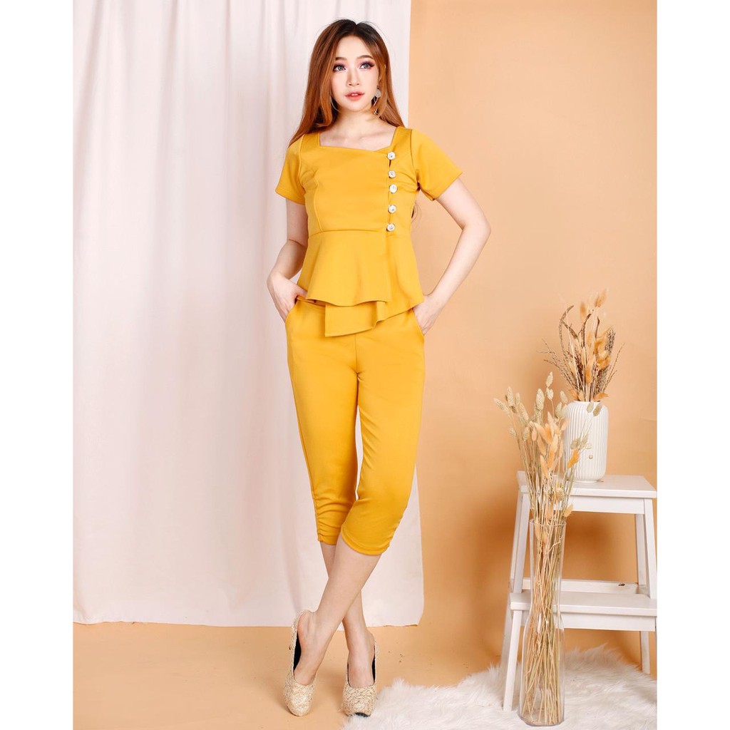 Kathryn collection #021, stelan peplum button celana 7/8 tgn pdk bahan scuba import premium