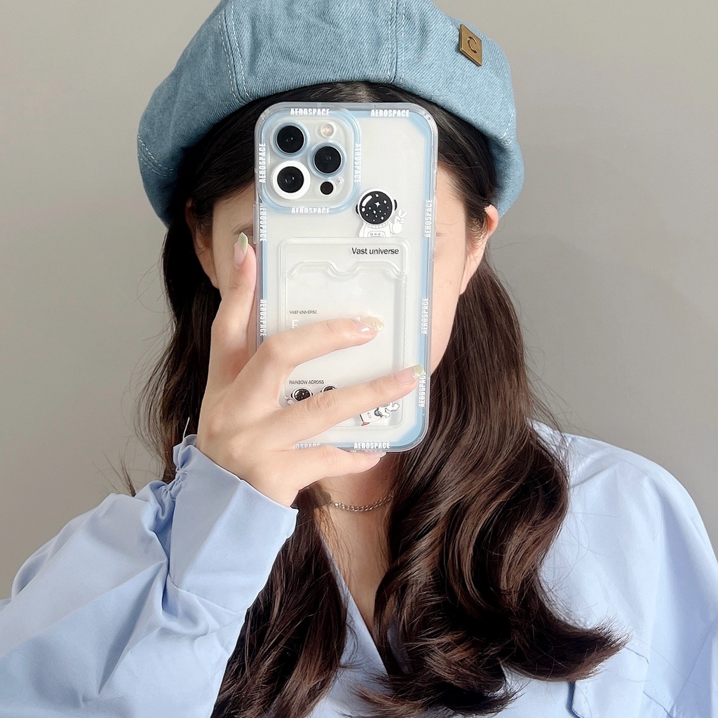 Soft Case TPU Motif Kartun Astronot Luar Angkasa Cover IPhone 14 13 11 Pro Max 8 7 Plus X XS XR