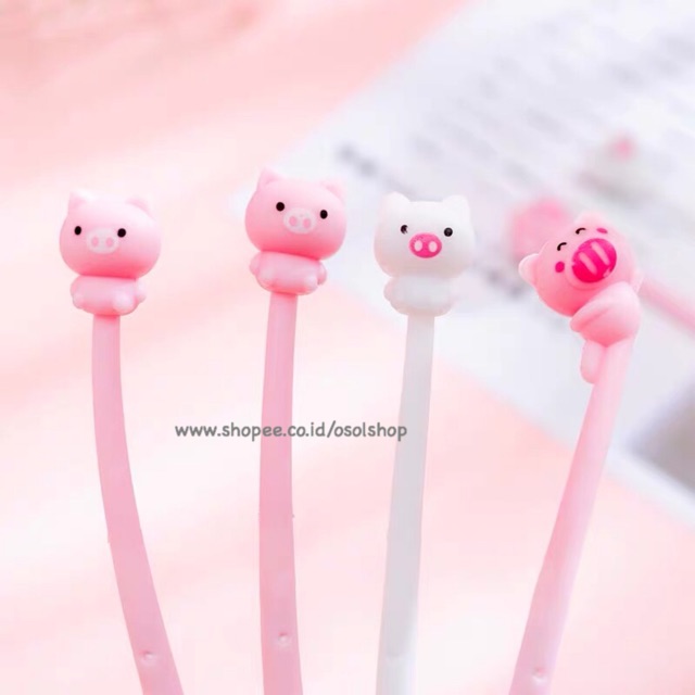 1 LUSIN pulpen babi pink / SELUSIN 12 pcs piggy gel pen / grosir bolpen lucu unik murah souvenir