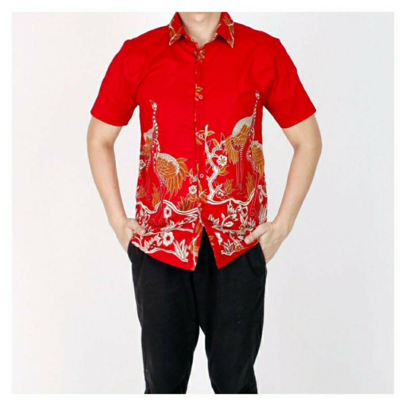 Kemeja Batik Pria Dewasa Lengan Pendek Bahan Katun Stretch, 021 Py#