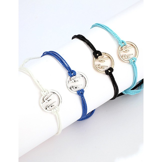 LRC Gelang Fashion Gold + Silver Wax Line Woven Cactus Bracelet 4 Piece Set F79006