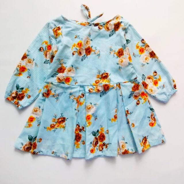 Mini dress tunik flower kids lengan panjang anak perempuan 2-4 tahun bahan katun nablfashion