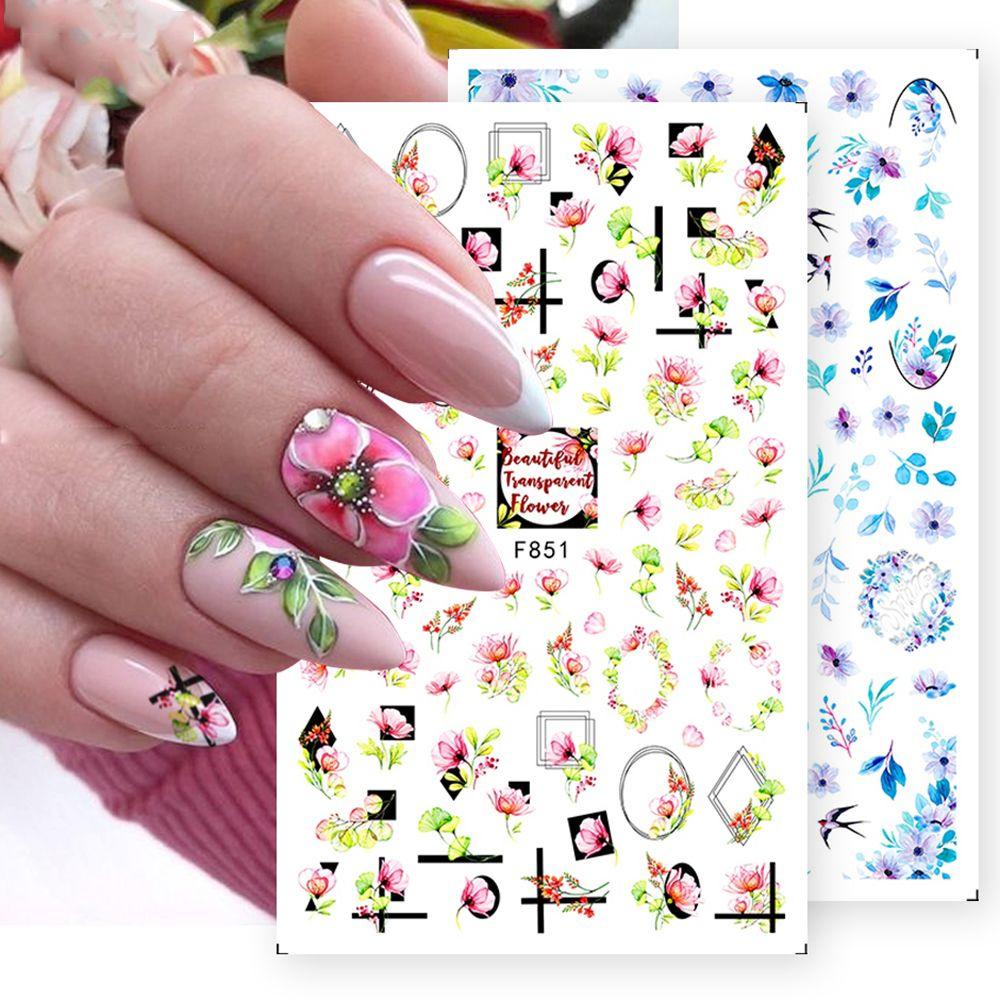 AUGUSTINA Agustin 3D Stiker Nail Art Elegan Fashion Bunga Wanita Dekorasi Nail Art Mawar Daisy Valentines DIY Manicure Accesorios