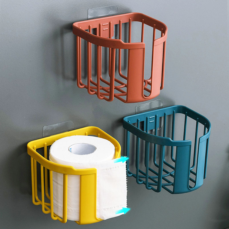 Punch Free Toilet Paper Basket / Paper Holders  Storage Shelf / Bathroom  Wall Mounted Paper Organizer Rack / WC Basket Tissue Holder