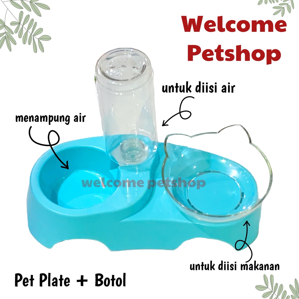 Pet Plate + Botol Hewan / Tempat Makan dan Minum / Anjing / Kucing