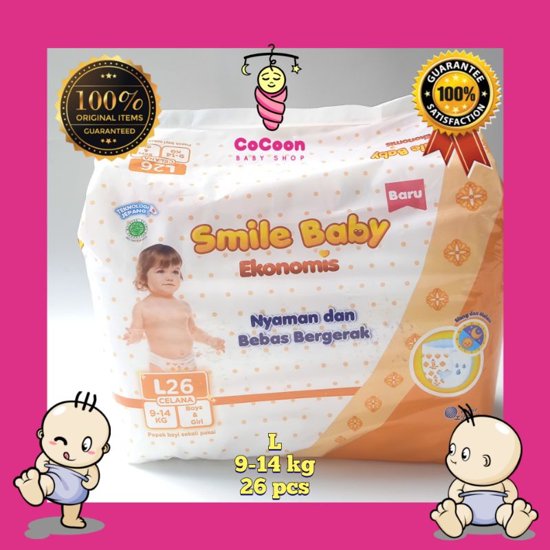 Popok Bayi Goon Ekonomis Smile Baby Tipe Celana L26 L 26 Unisex