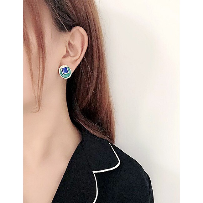 LRC Anting Tusuk Fashion Round Hit Color Glaze Stitching Stud Earrings F65390