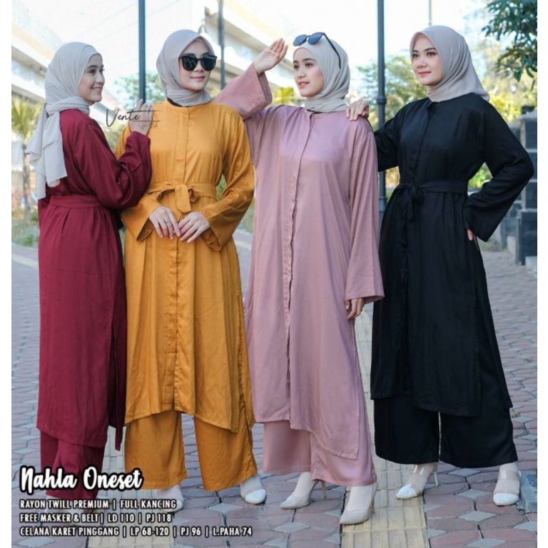 Vente Daily Nahla One set Pakaian Wanita Muslim Motif Polos Rayon Twill Premium Free Masker