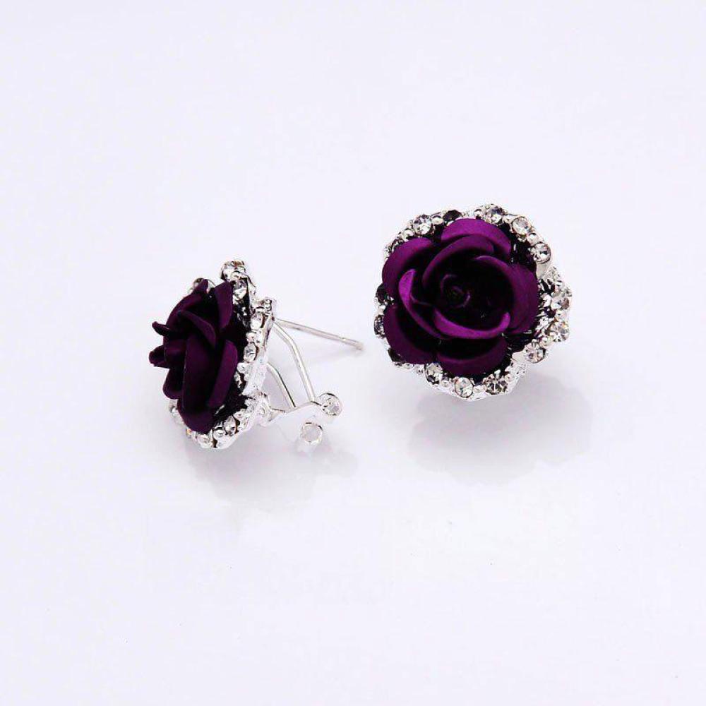 Timekey Anting Tusuk Desain Bunga Mawar Hias Kristal Berlian Imitasi Unik Untuk Wanita A7K4