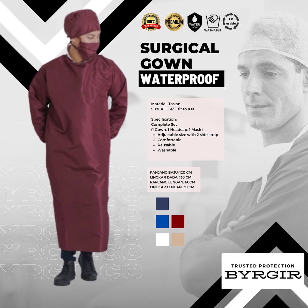 BYRGIR Reusable Barascoat Surgical Gown Jubah Jas Lab Operasi APD Parasut Anti Air Darah Waterproof