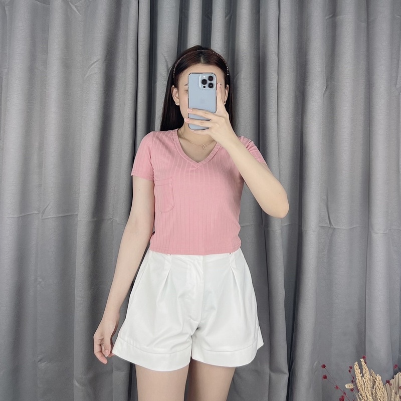 Knit crop top pocket 051 | Crop top knit