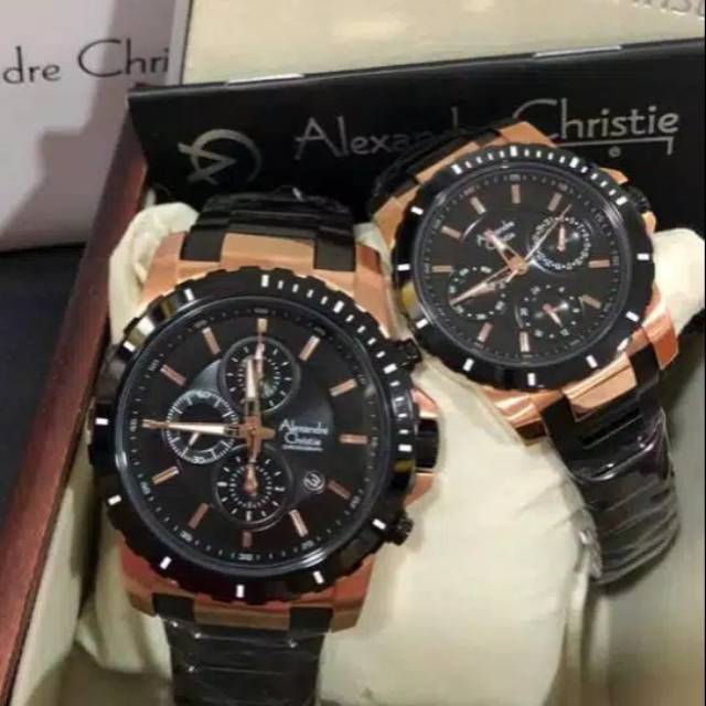 Alexandre Christie AC 6141 RoseGold Black COUPLE ORI