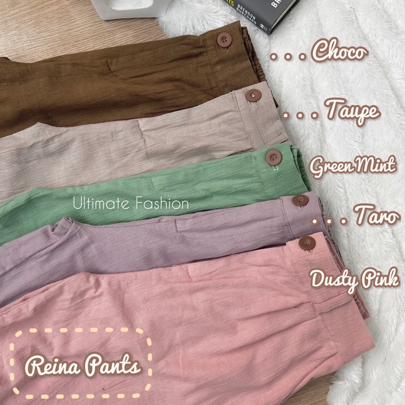 Kulot Linen Crinkle 897 - Celana Kulot Kancing Wanita - Trouser Pants Reina Kekinian Terbaru