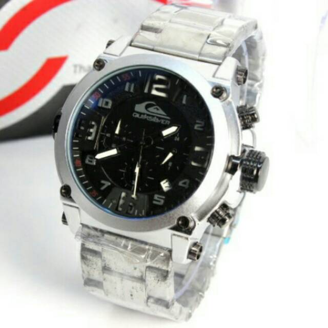 (Free Ongkir)Best Seller Jam Tangan Pria Quiksilver Rantai Silver Stainless list Putih