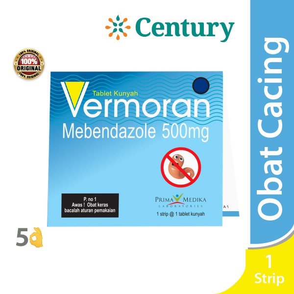 Vermoran Mebendazole 500mg / Obat Cacing / Infeksi Cacing / Cacing Kremi / Cacing Gelang / Cacingan