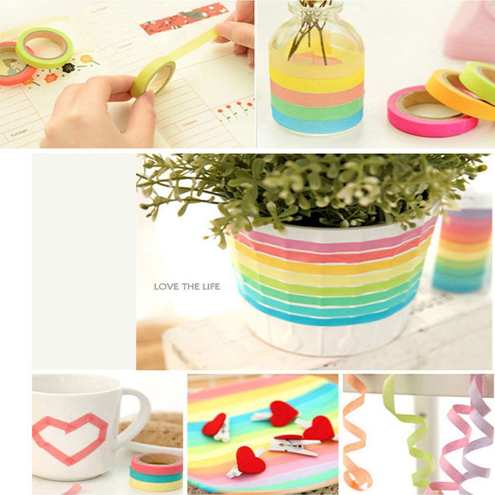 QUINTON Scrapbooking Rainbow Roll Paper Masking Crafts Sticky 0.75cm×5m Rolls Adhesive Sticker Decorative Tape 10 Candy Color Masking Tape Deco Sticky Writing Dentelle Scrapbooking Masking Tape Lot Writable/Multicolor