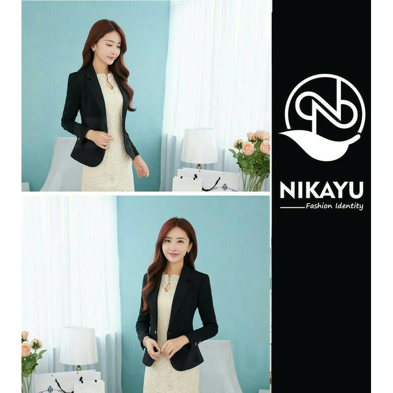 BLAZER WANITA CASUAL BLACK SLIMFIT HIGH QUALITY TWIST FULL FURING DALAM