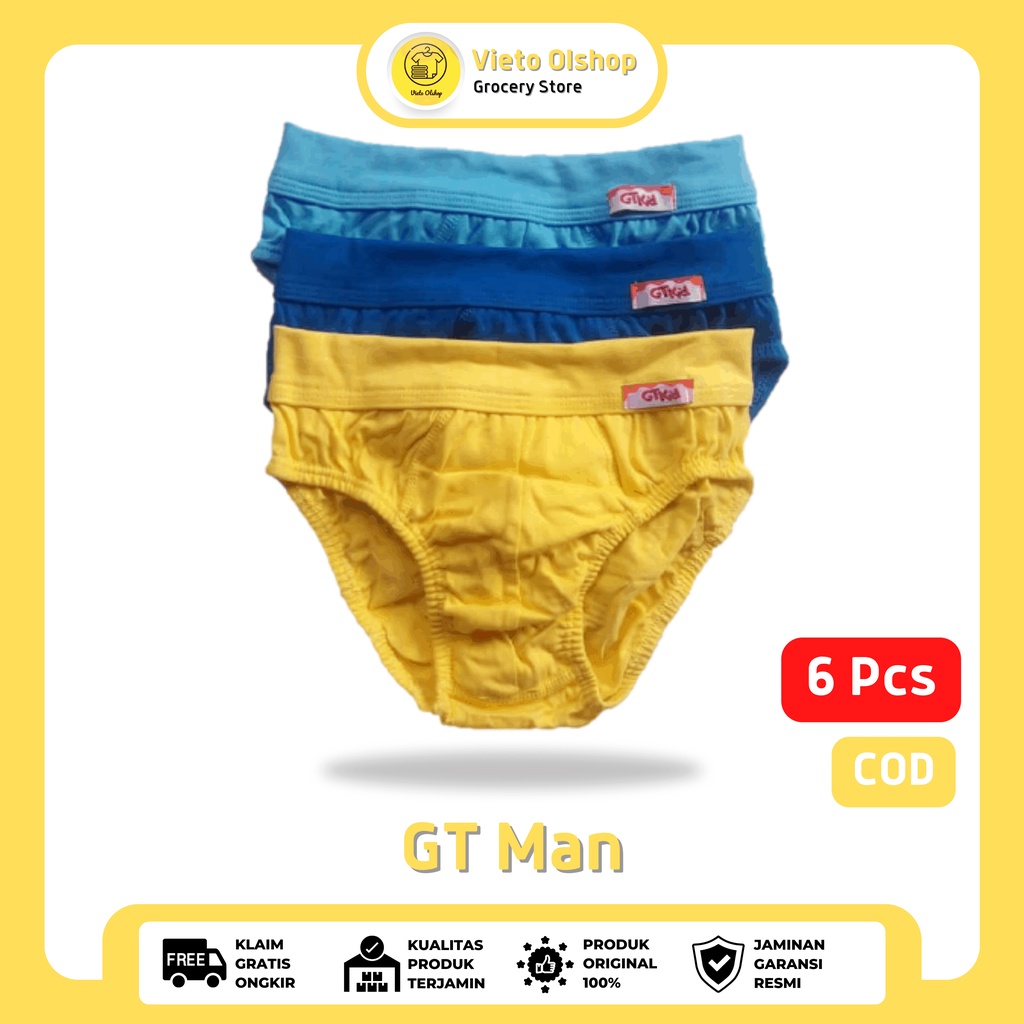 Celana Dalam Anak Laki-Laki Isi 6 Pcs GT Man Kids 708 Mini Spandex Cotton Polos Warna Sempak Anak La