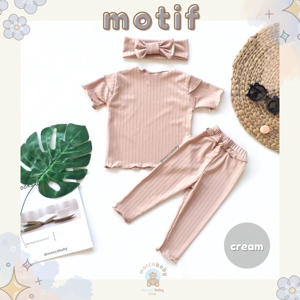 MBSS - BBB KYOMI setelan bayi newborn motif bunga polos lucu free headband pita