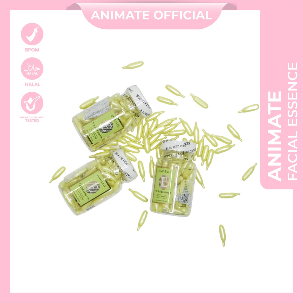 Animate Facial Essence Serum Vitamin E Asli 100% Original BPOM dan Halal isi 60 kapsul